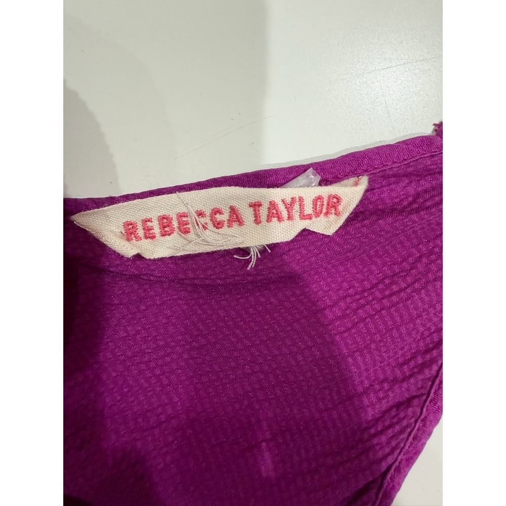 Rebecca Taylor Magenta Purple 100% Silk Ruffle V-Neck Mini Dress - Picture 4 of 6